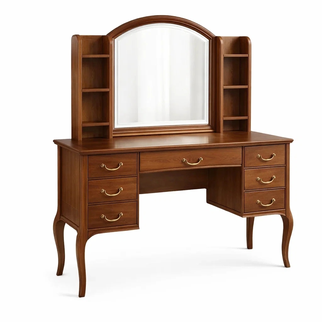Coiffeuse en bois massif avec miroir central et tiroirs-Luxen Ooks Pace