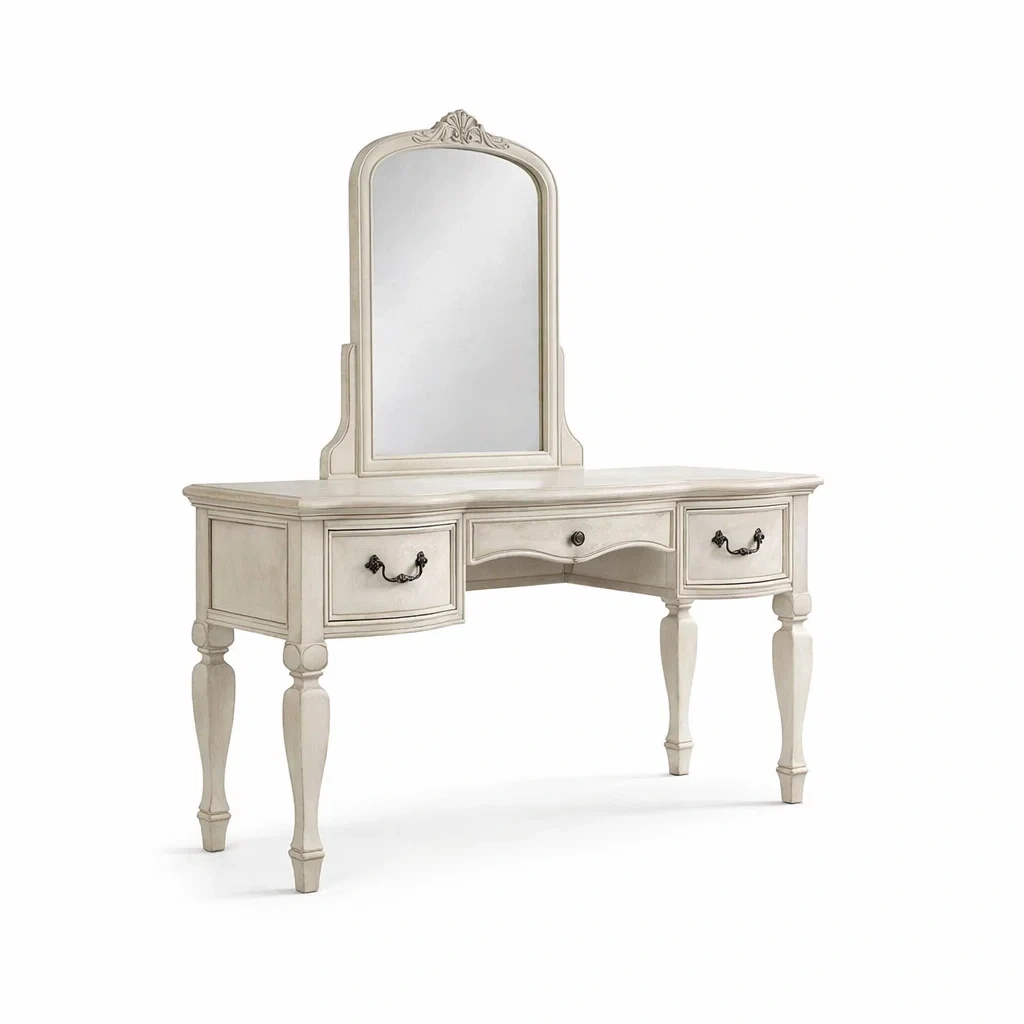 Coiffeuse en bois avec miroir et tiroirs blanc-Luxen Ooks Pace