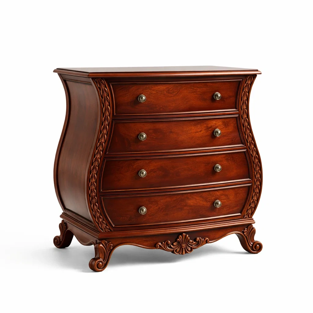 Commode en bois marron avec 4 tiroirs sculptés 80 x 45 x 100 cm-Luxen Ooks Pace