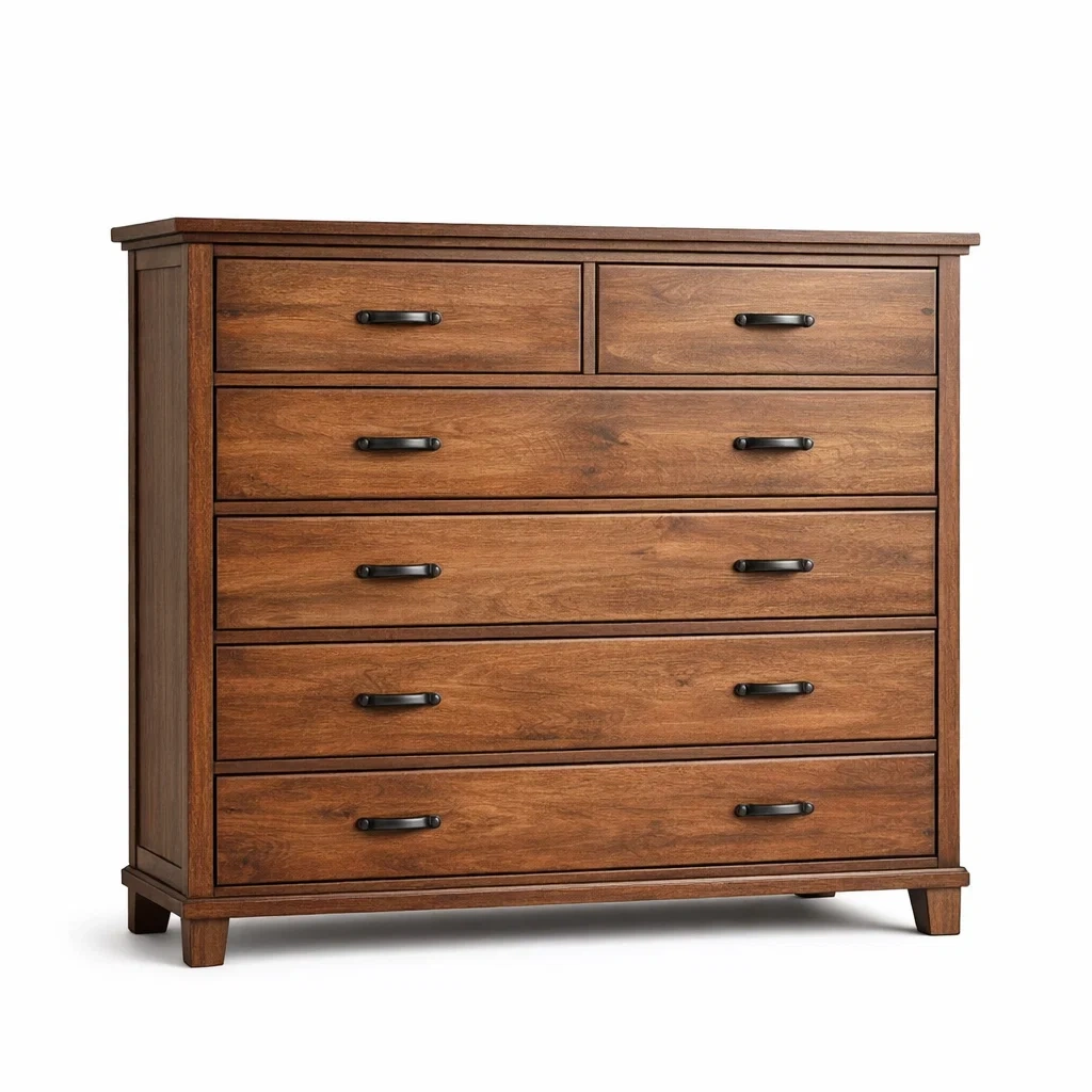 Commode en bois massif marron avec 6 tiroirs-Luxen Ooks Pace