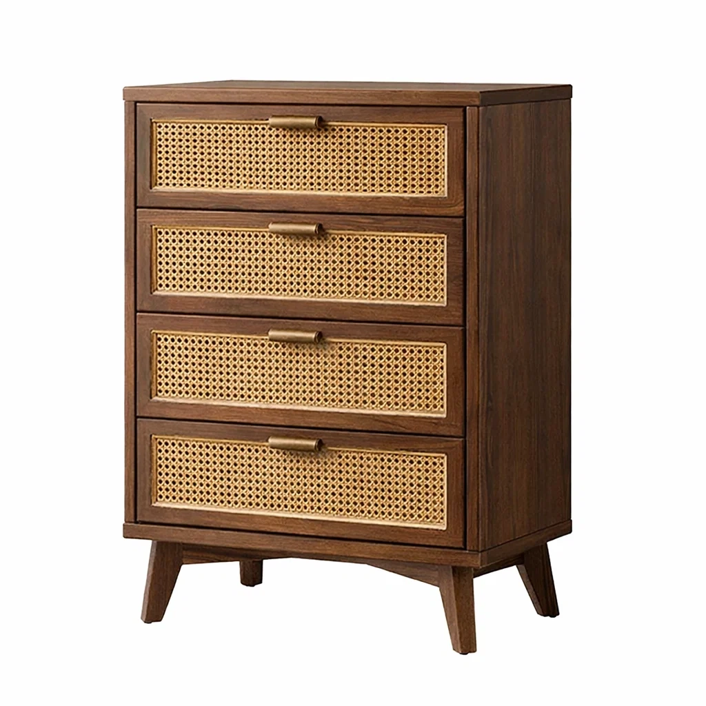 Commode en bois et rotin marron avec 4 tiroirs-Luxen Ooks Pace