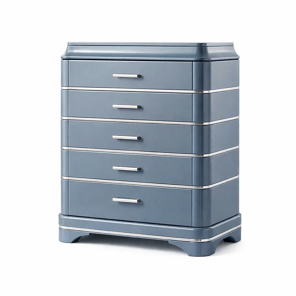 Commode haute en MDF et métal bleu avec 5 tiroirs-Luxen Ooks Pace