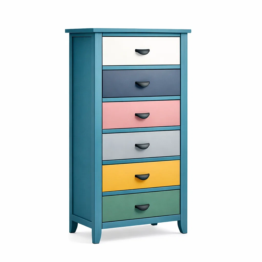 Commode en bois avec 6 tiroirs multicolores-Luxen Ooks Pace