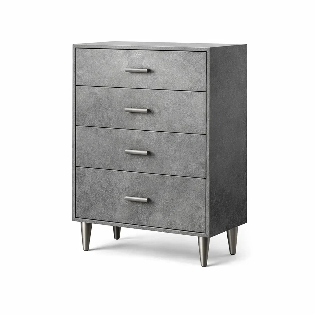 Commode en bois et métal gris avec 4 tiroirs-Luxen Ooks Pace