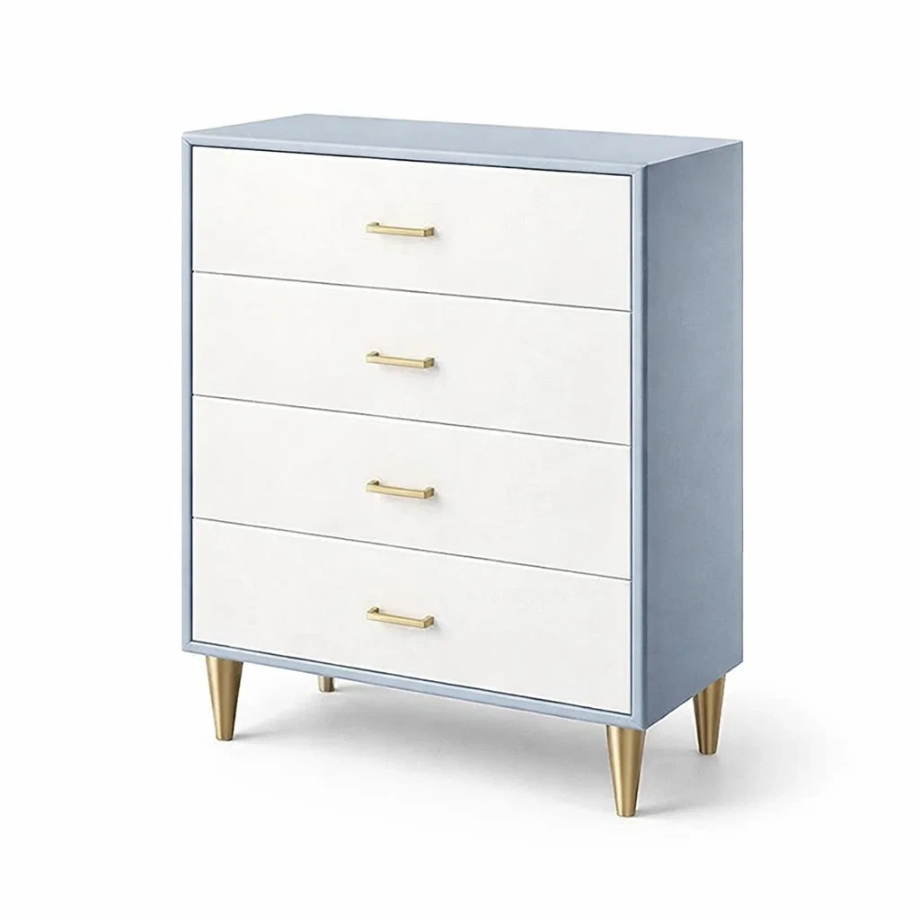 Commode 4 tiroirs en bois et métal bleu et blanc-Luxen Ooks Pace