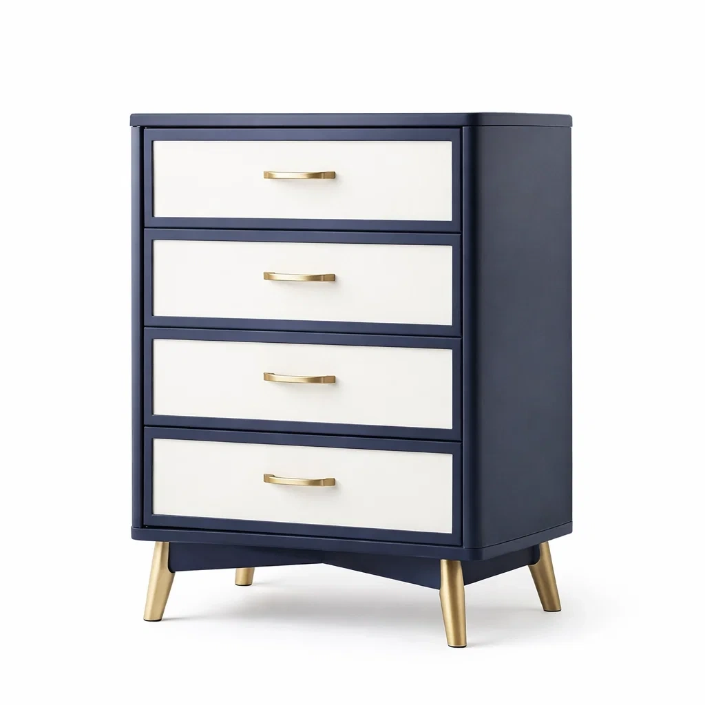 Commode 4 tiroirs en MDF et métal bleu et blanc 80 x 45 x 100 cm-Luxen Ooks Pace