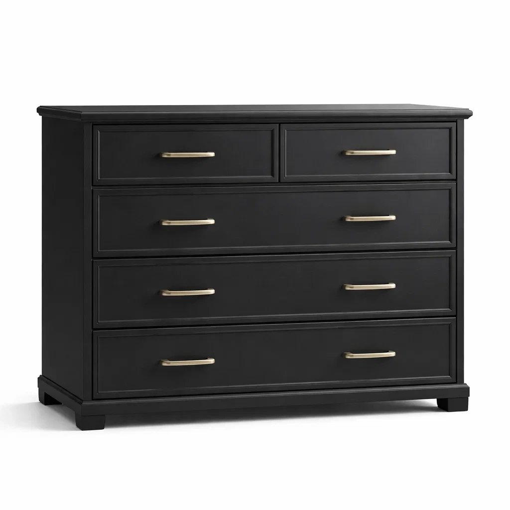 Commode en bois noir avec poignées métalliques-Luxen Ooks Pace