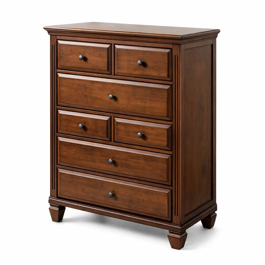 Commode en bois massif marron avec 7 tiroirs 90 x 40 x 120 cm-Luxen Ooks Pace