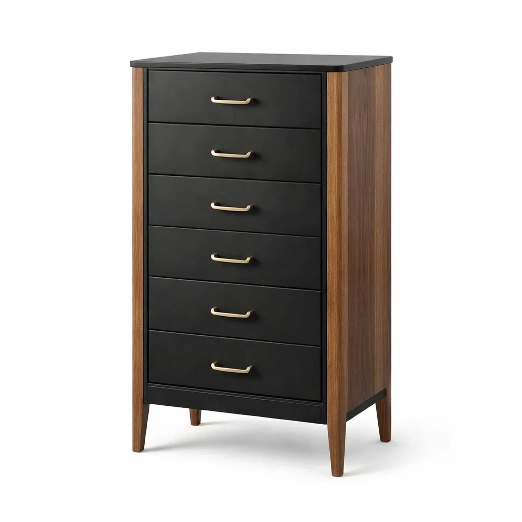 Commode en bois MDF et noyer noir avec 6 tiroirs 48 x 40 x 100 cm-Luxen Ooks Pace