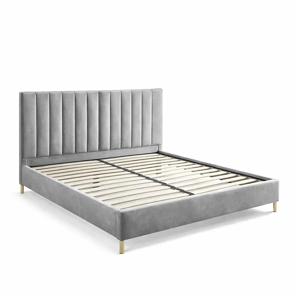 Lit double en velours gris-Luxen Ooks Pace