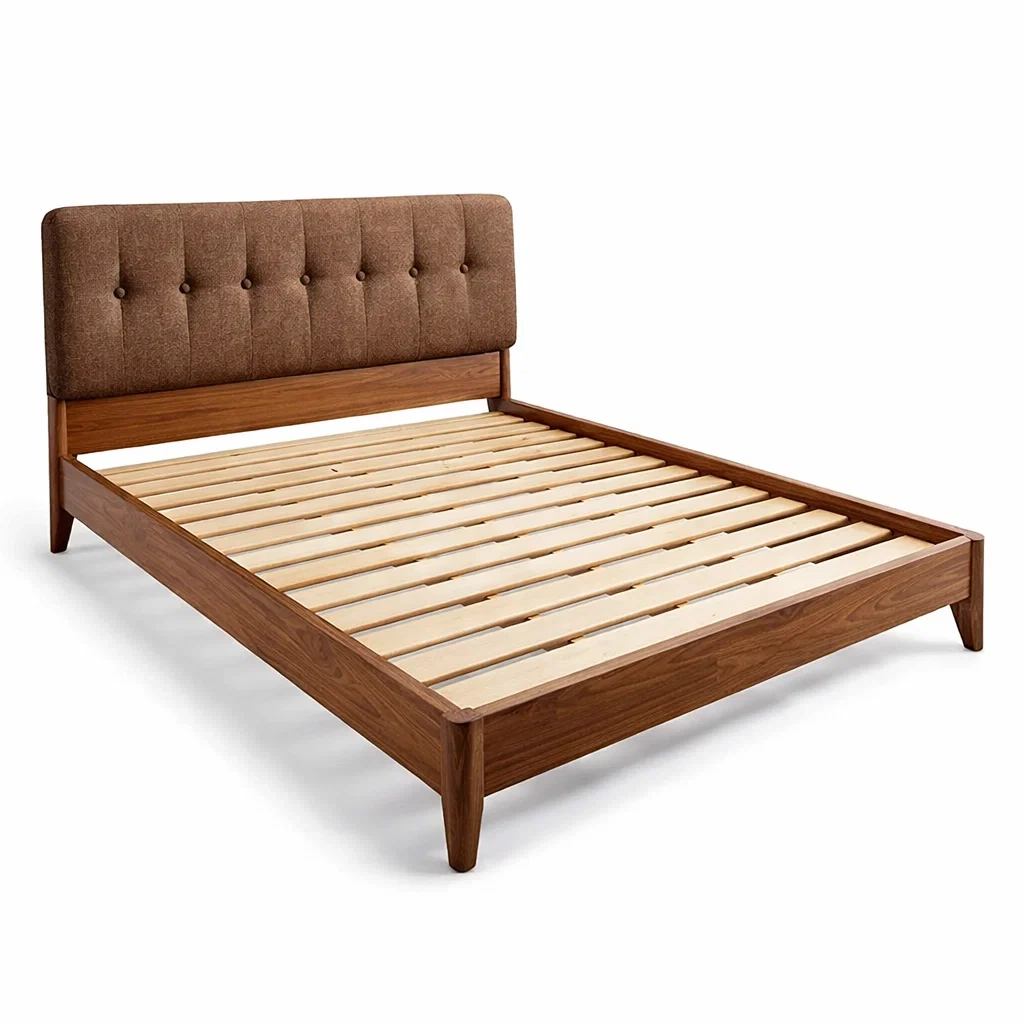 Lit double en bois avec tête de lit en polyester marron-Luxen Ooks Pace