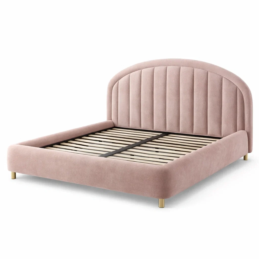 Lit en bois et métal avec revêtement en velours rose-Luxen Ooks Pace
