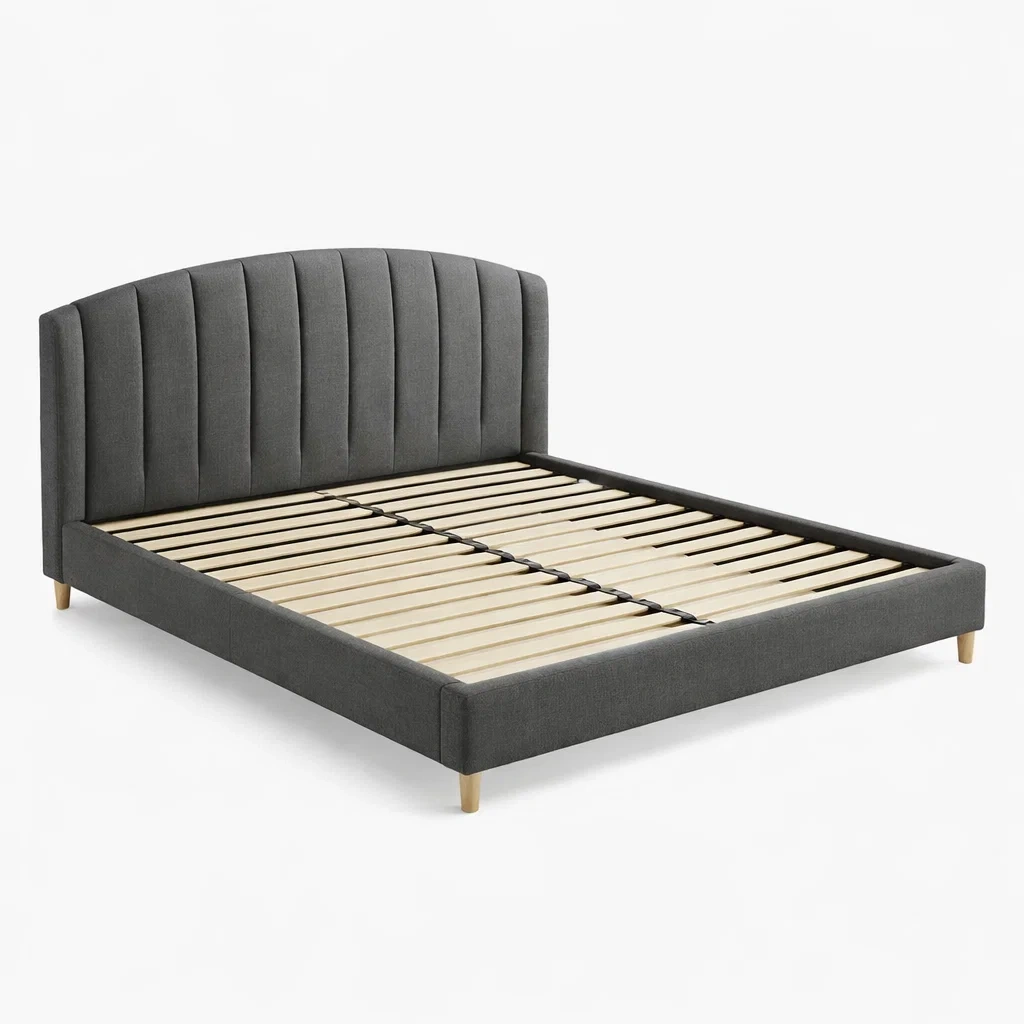 Lit en tissu gris foncé avec tête de lit incurvée-Luxen Ooks Pace