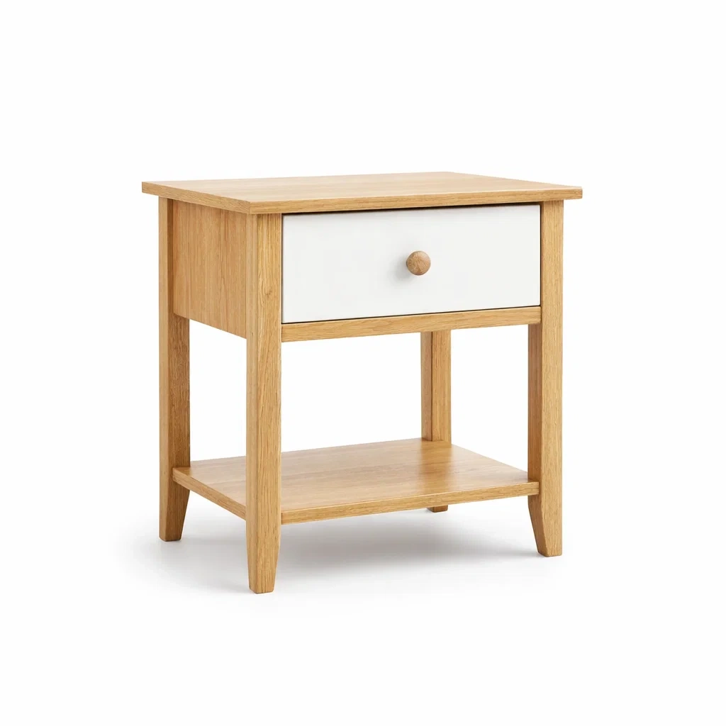 Table de chevet en chêne avec tiroir blanc-Luxen Ooks Pace