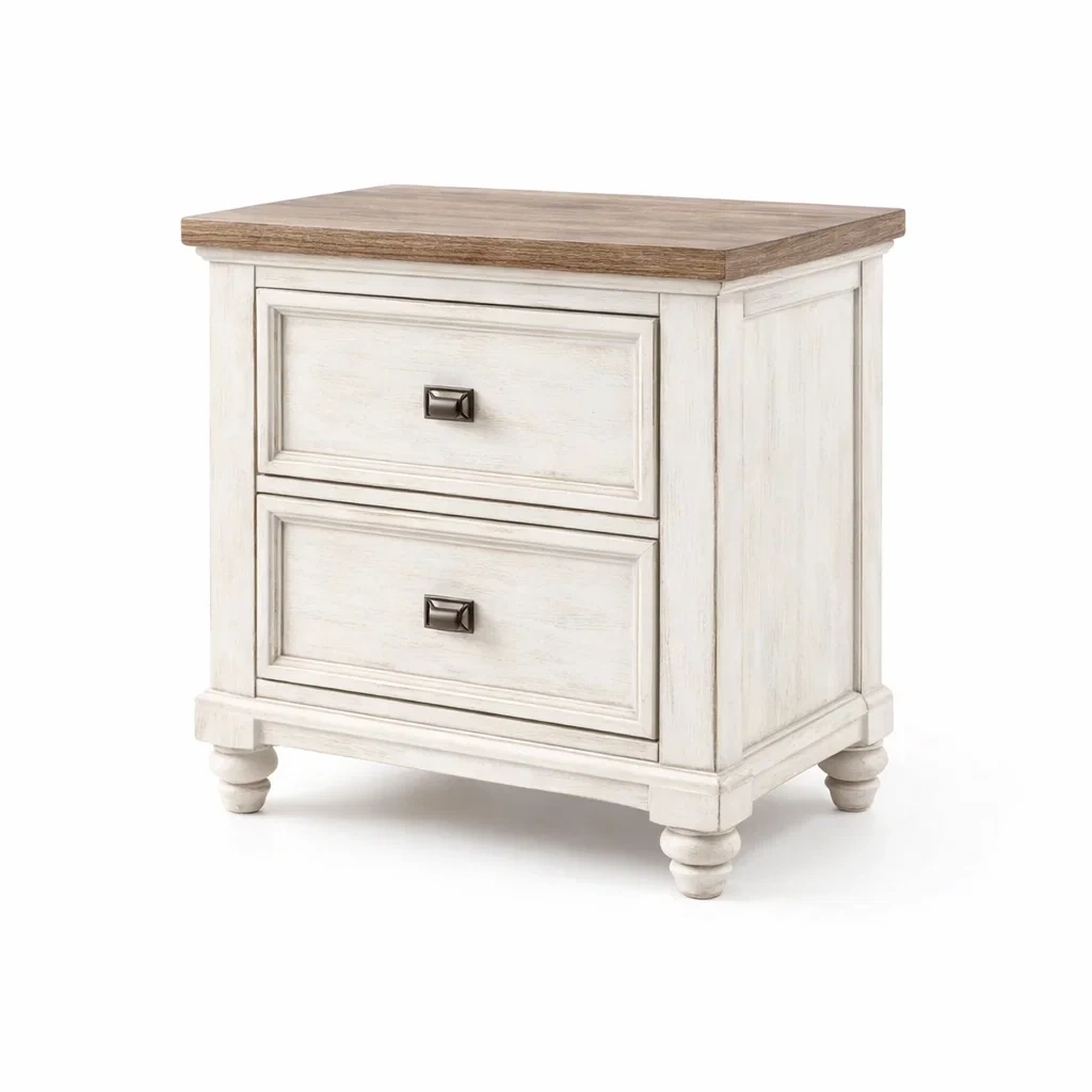 Table de chevet en bois avec 2 tiroirs blanc et chêne-Luxen Ooks Pace