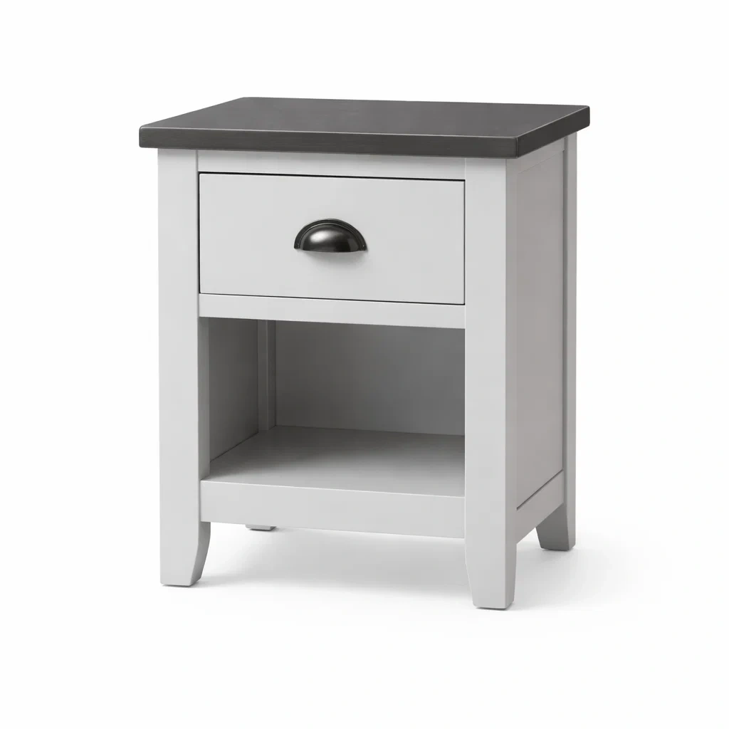 Table de chevet en bois et métal gris et noir avec tiroir 60 x 45 x 35 cm-Luxen Ooks Pace