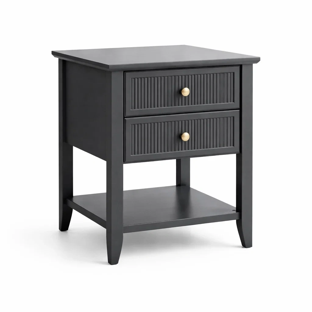 Table de chevet en bois noir avec tiroirs-Luxen Ooks Pace