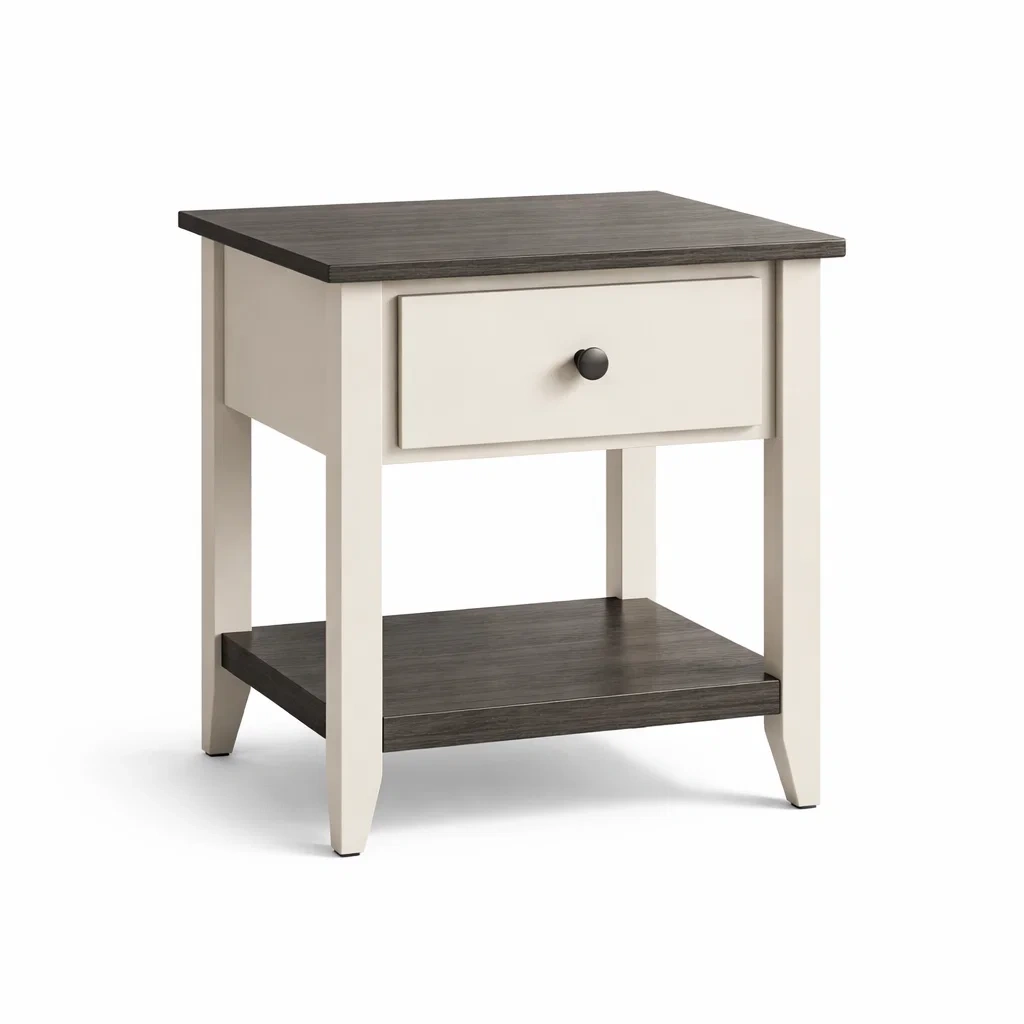 Table de chevet en MDF blanc et gris avec tiroir-Luxen Ooks Pace