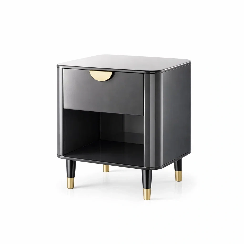 Table de chevet en MDF noir et doré avec tiroir et étagère-Luxen Ooks Pace