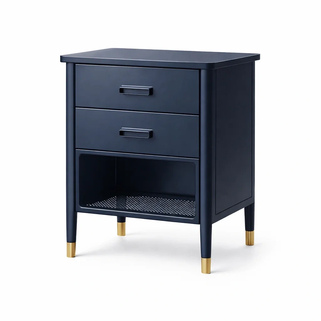Table de chevet en métal bleu avec deux tiroirs-Luxen Ooks Pace