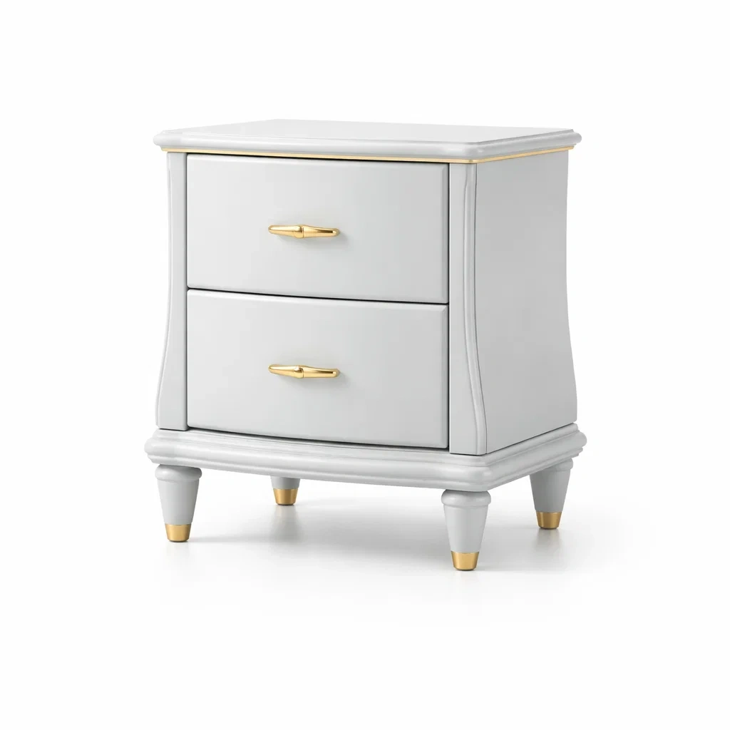 Table de chevet en bois gris et doré avec 2 tiroirs-Luxen Ooks Pace