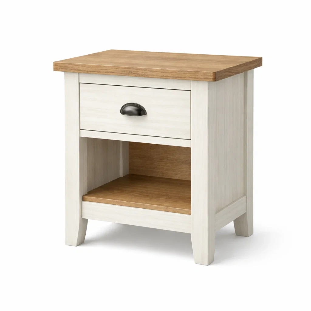 Table de chevet en bois massif blanc et chêne avec tiroir-Luxen Ooks Pace