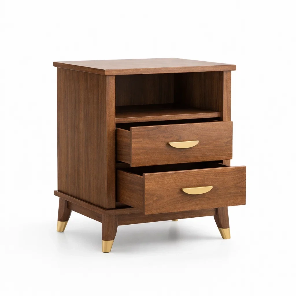 Table de chevet en bois avec tiroirs métalliques dorés-Luxen Ooks Pace