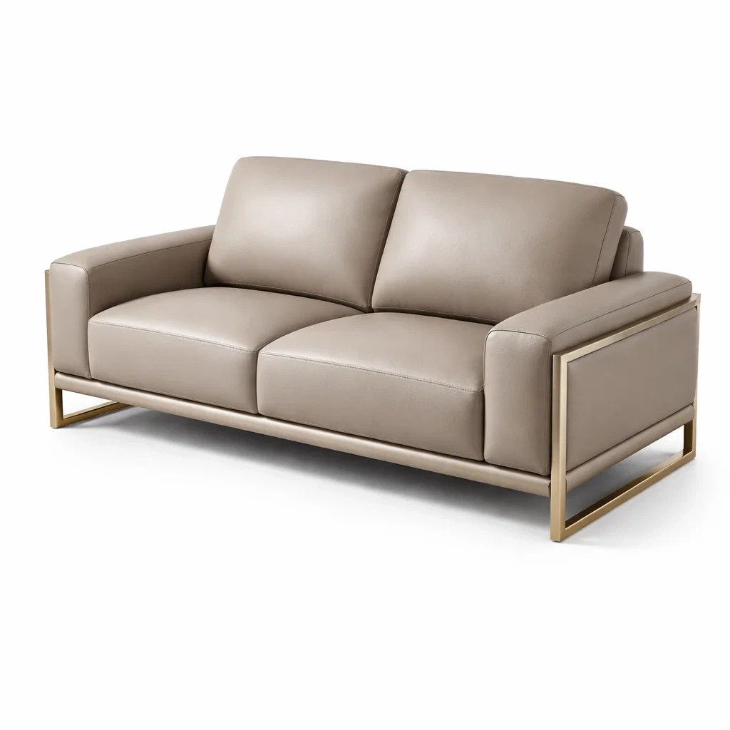 Canapé 2 places en cuir beige avec cadre en métal-Luxen Ooks Pace