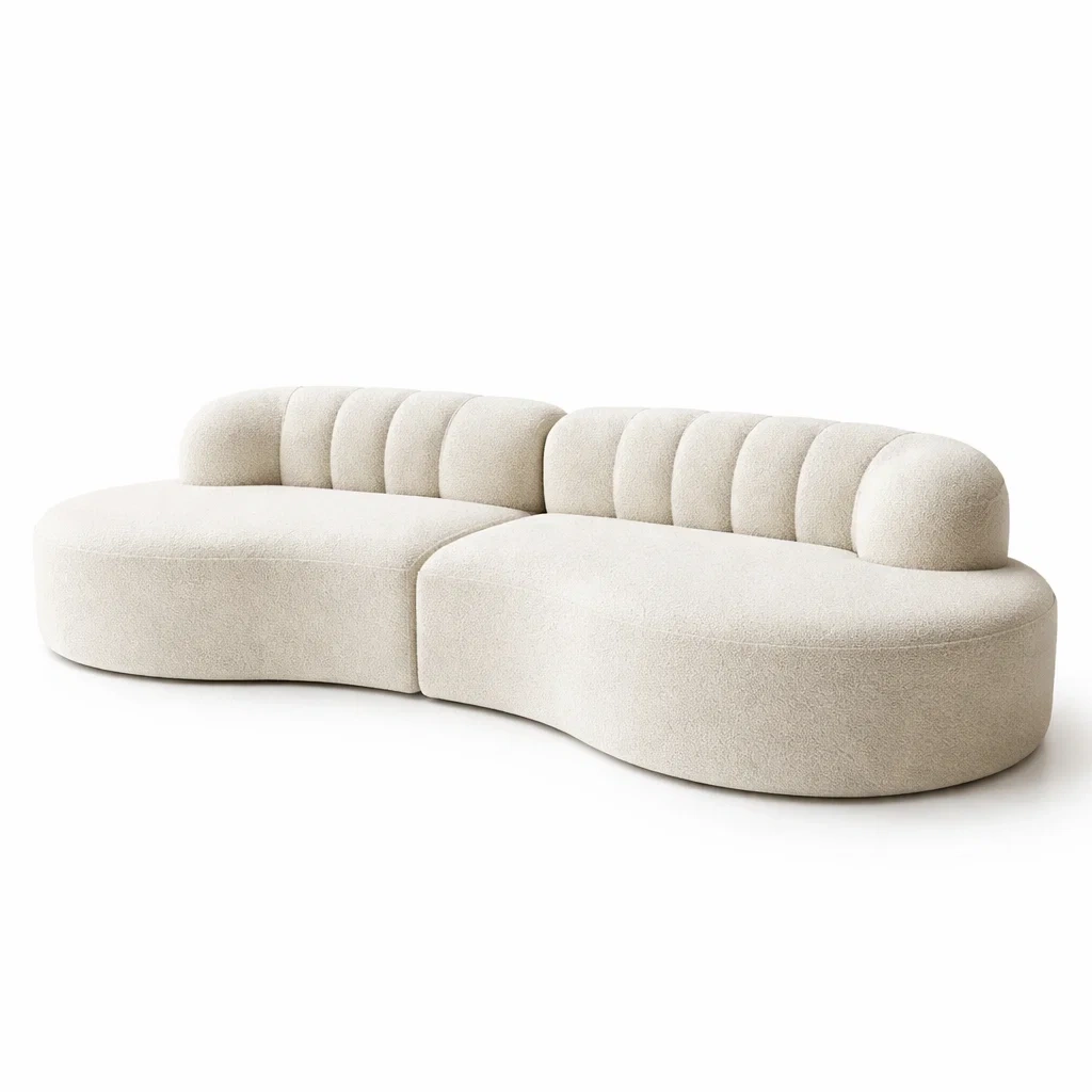 Canapé courbé en tissu bouclé beige-Luxen Ooks Pace