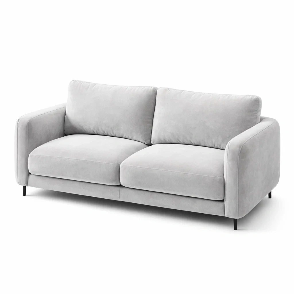 Canapé 2 places en tissu polyester gris clair avec pieds en métal-Luxen Ooks Pace