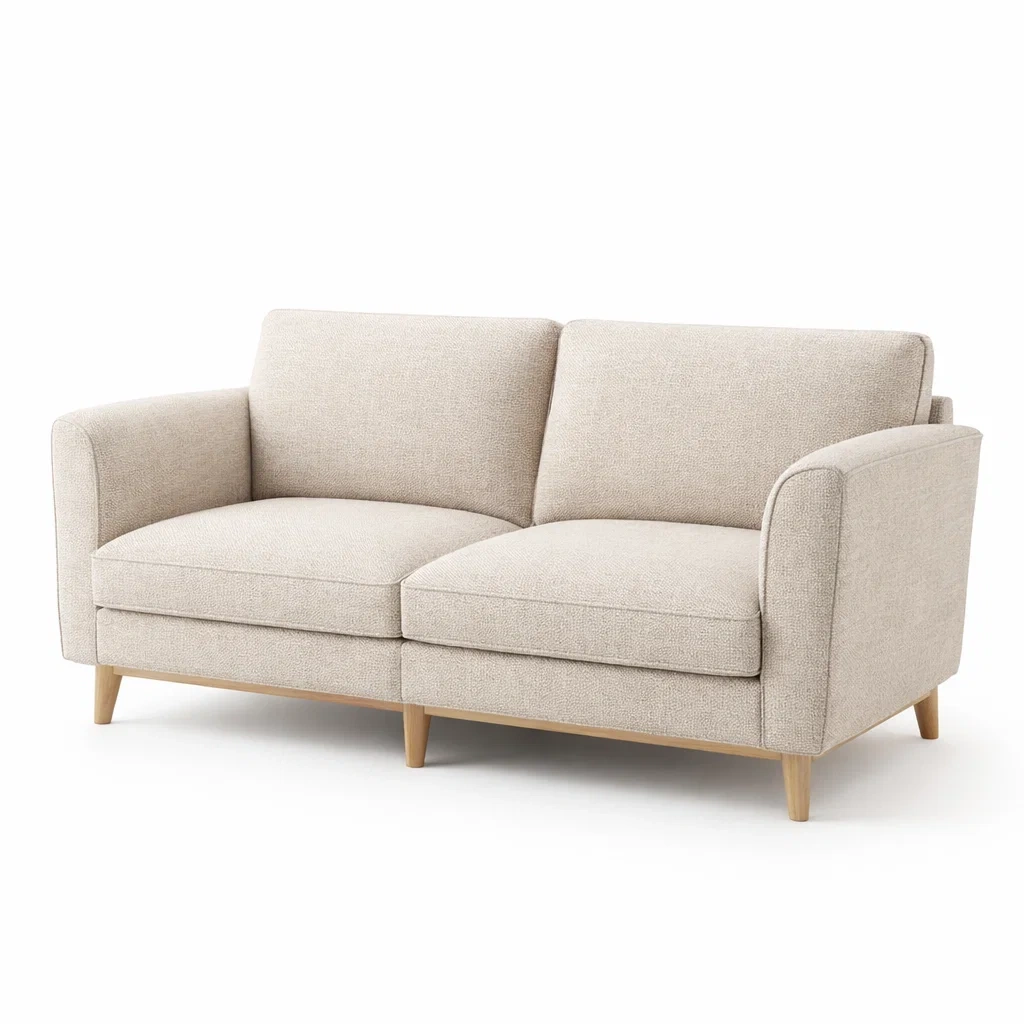 Canapé 2 places en tissu beige avec structure en bois-Luxen Ooks Pace