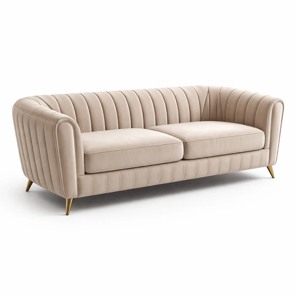 Canapé 3 places en tissu polyester beige avec pieds en métal-Luxen Ooks Pace