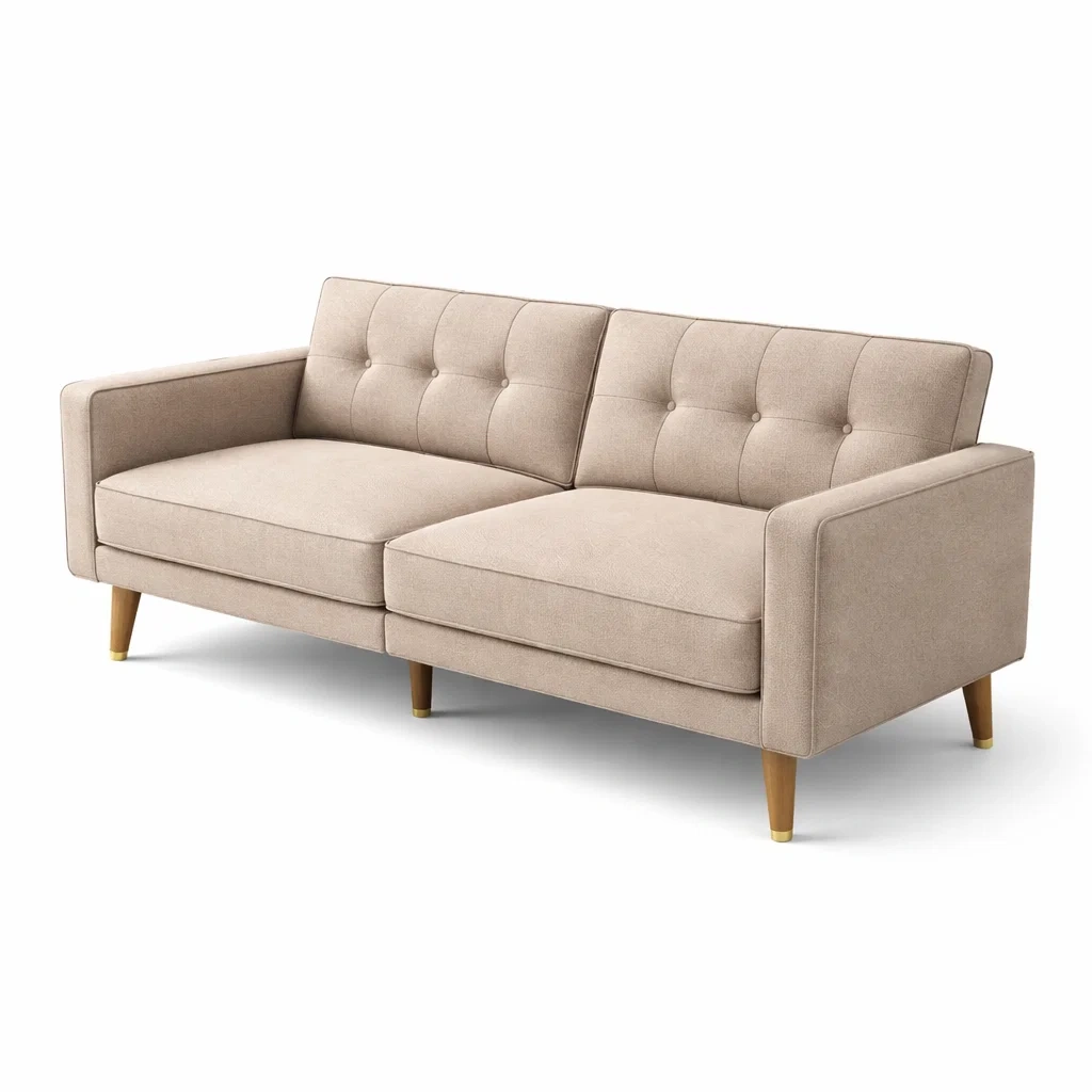 Canapé 3 places en tissu polyester beige avec pieds en bois-Luxen Ooks Pace