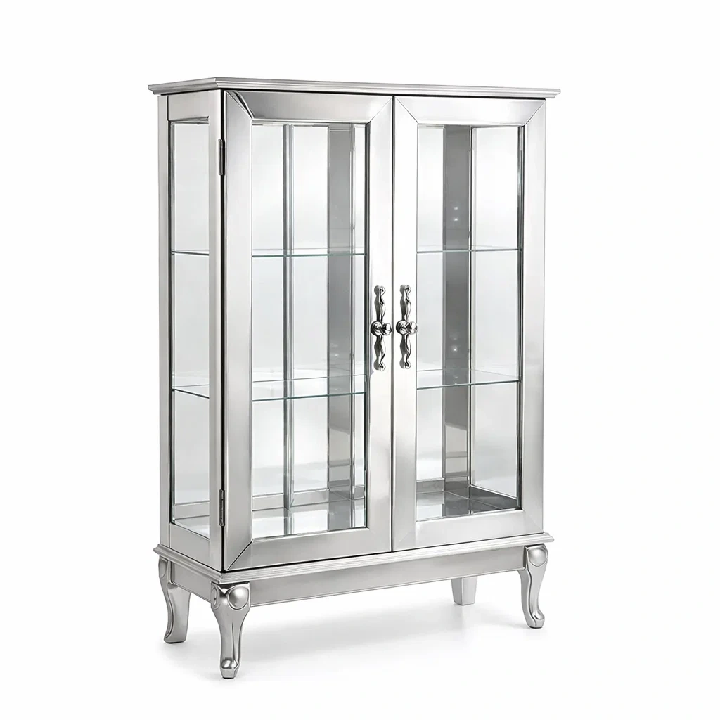 Vitrine en verre trempé argent avec portes-Luxen Ooks Pace