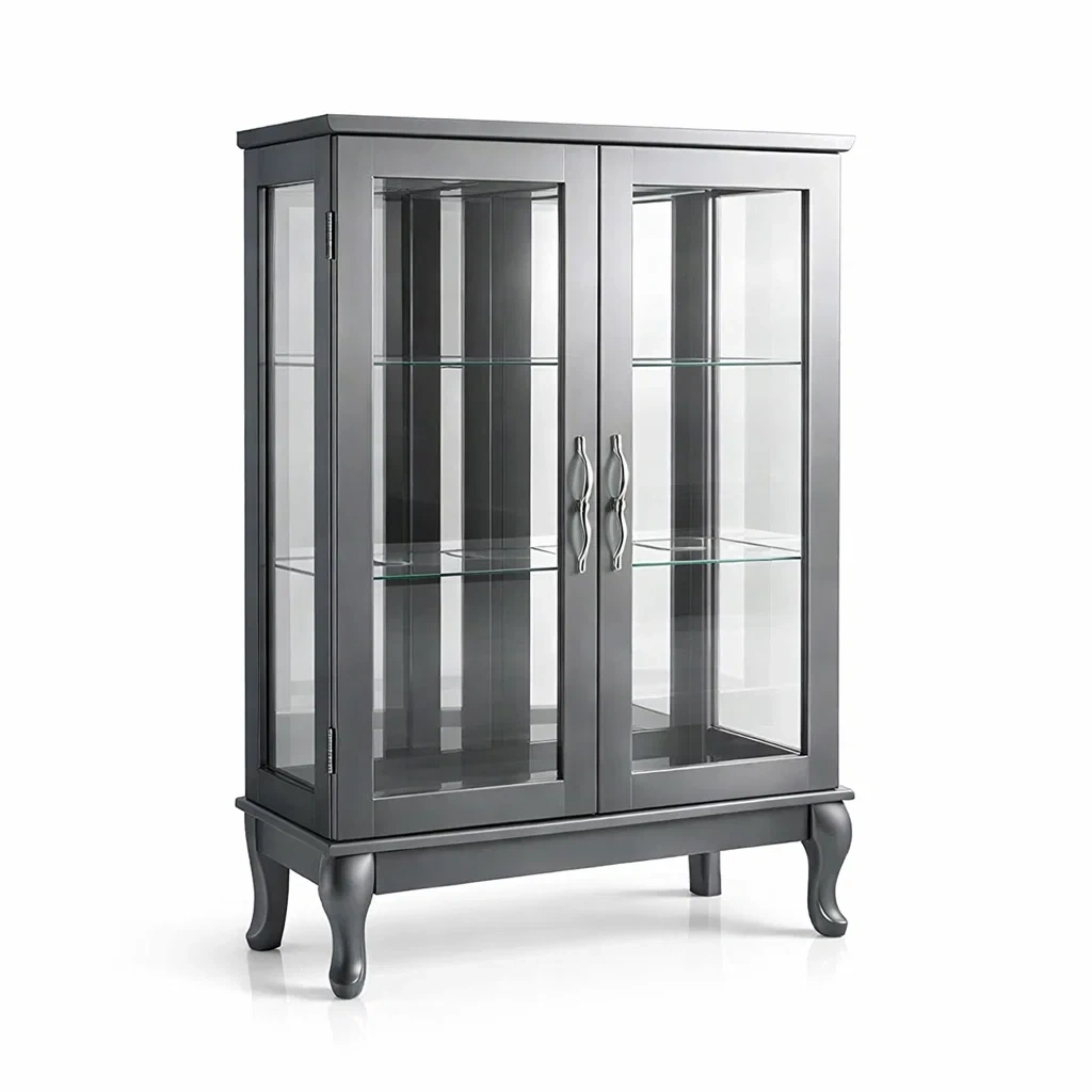Vitrine en verre trempé et bois MDF gris-Luxen Ooks Pace