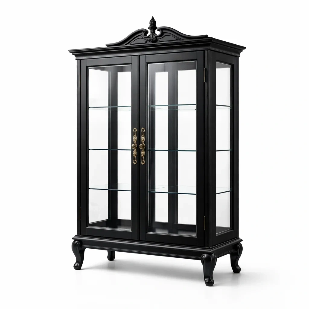 Vitrine en bois noir avec verre trempé et poignées en métal-Luxen Ooks Pace