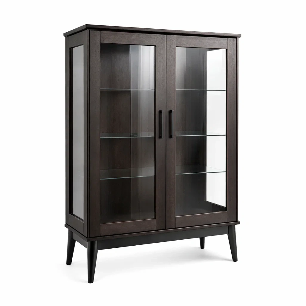 Vitrine en bois et verre trempé marron foncé 120 x 40 x 180 cm-Luxen Ooks Pace