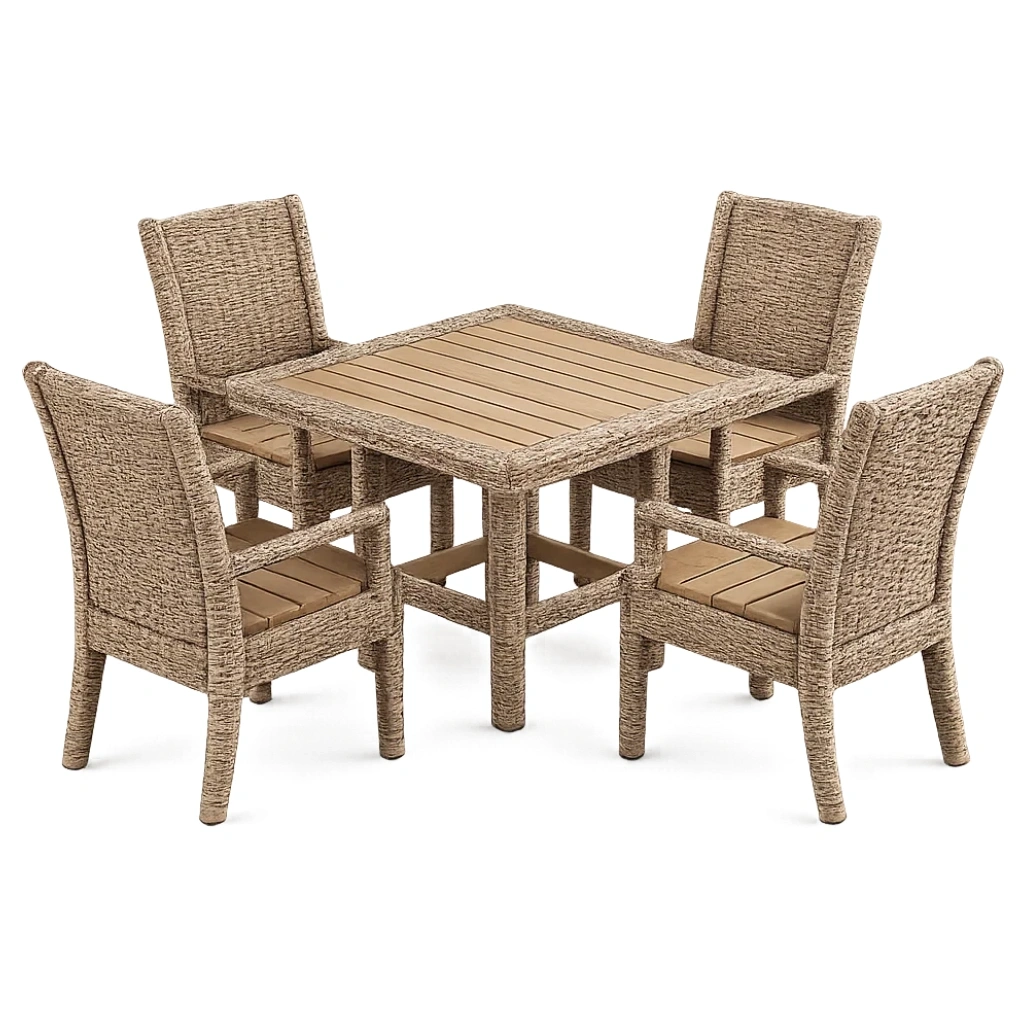 Ensemble table et chaises de terrasse en osier synthétique et bois-LUXERETREATHOME
