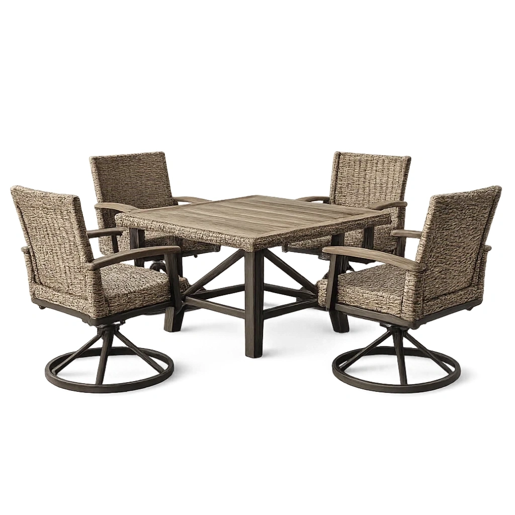 Ensemble table et chaises de terrasse en rotin synthétique avec table carrée et 4 chaises pivotantes-LUXERETREATHOME