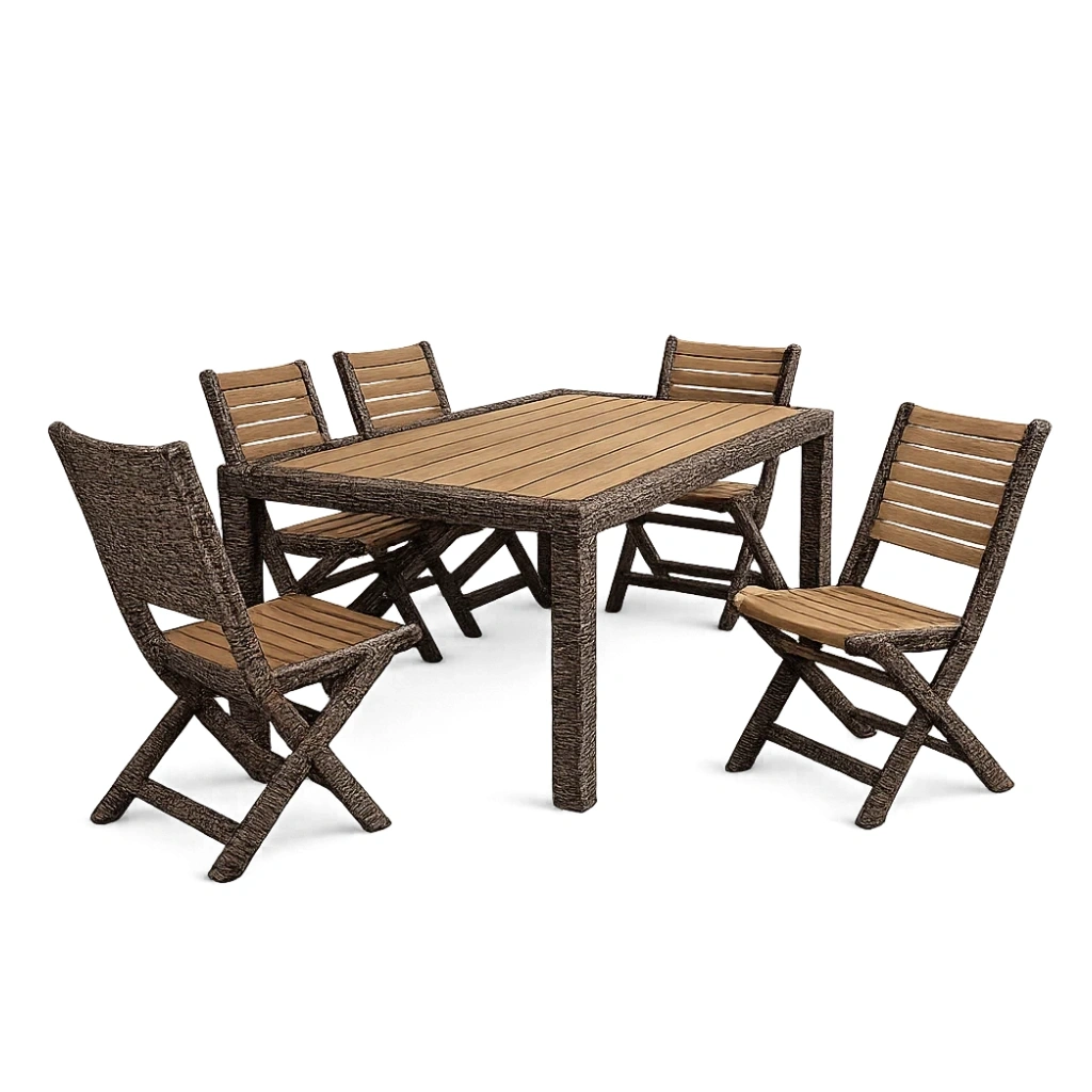 Ensemble table et chaises de terrasse en osier et bois marron-LUXERETREATHOME