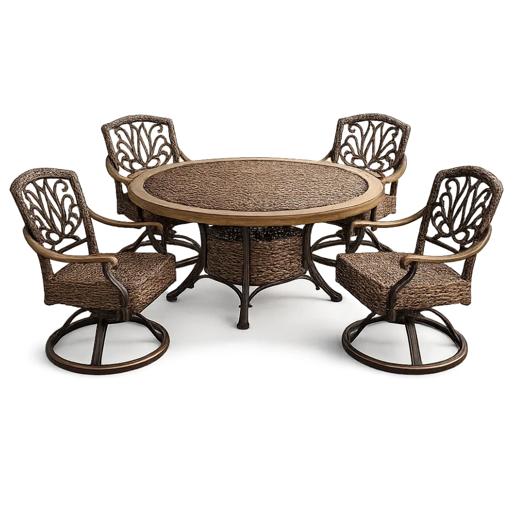 Ensemble table et chaises de terrasse en résine tressée avec table ronde et 4 chaises pivotantes en aluminium-LUXERETREATHOME