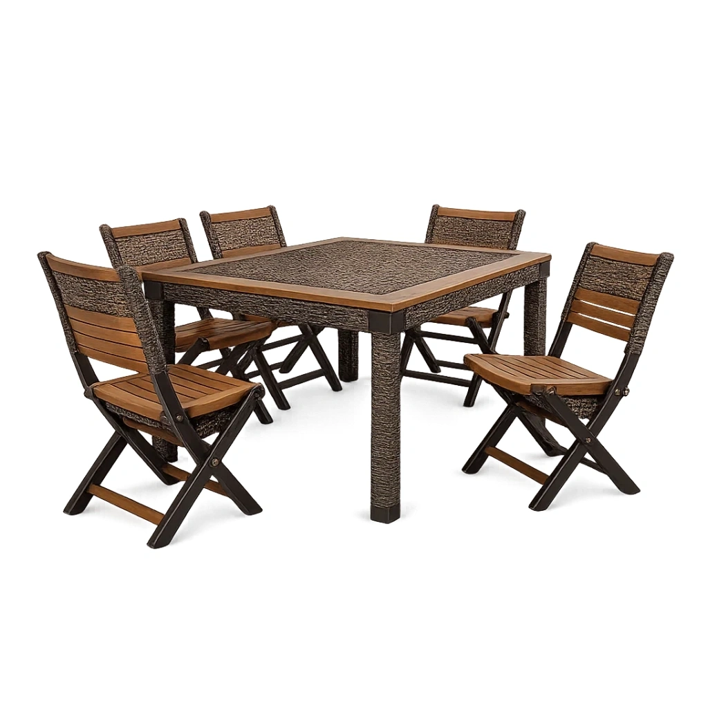 Ensemble table et chaises de terrasse en bois et métal marron-LUXERETREATHOME