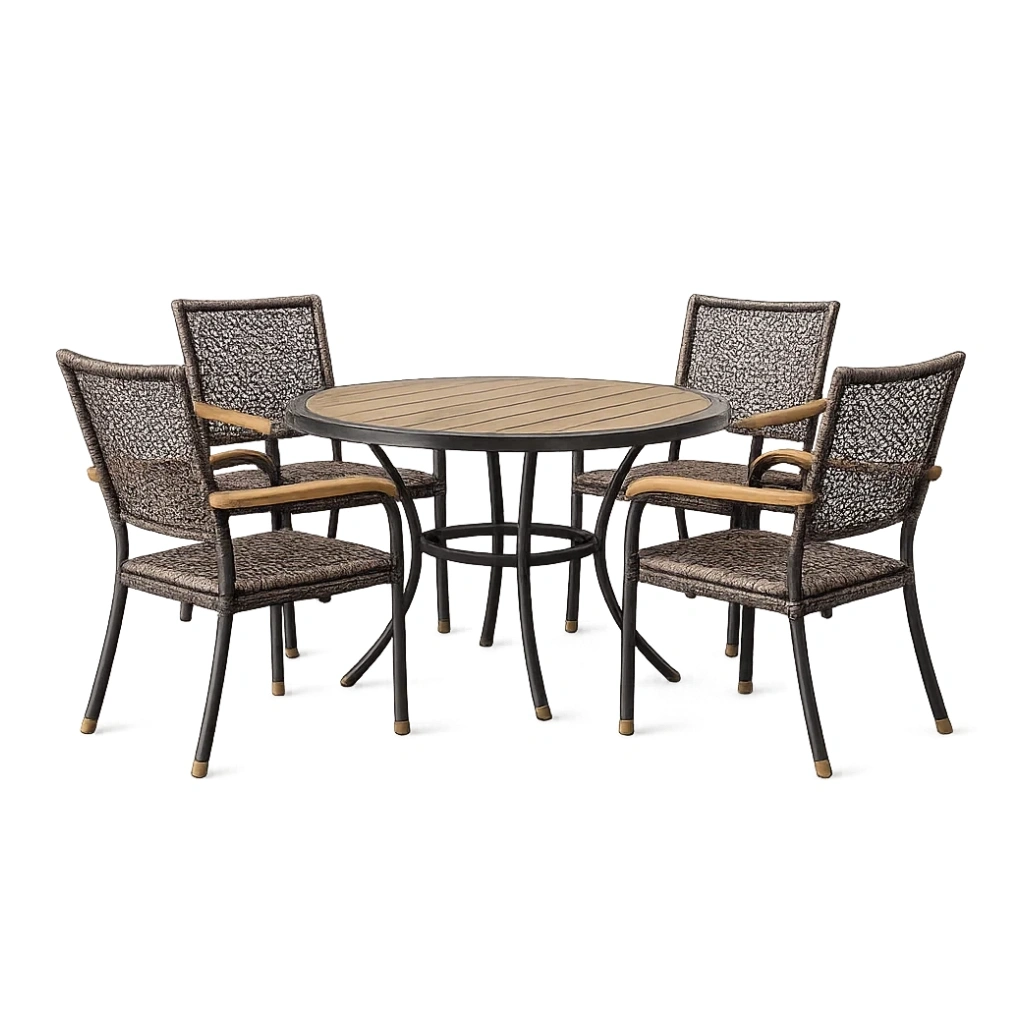 Ensemble table et chaises de terrasse table ronde avec 4 chaises en aluminium et résine-LUXERETREATHOME