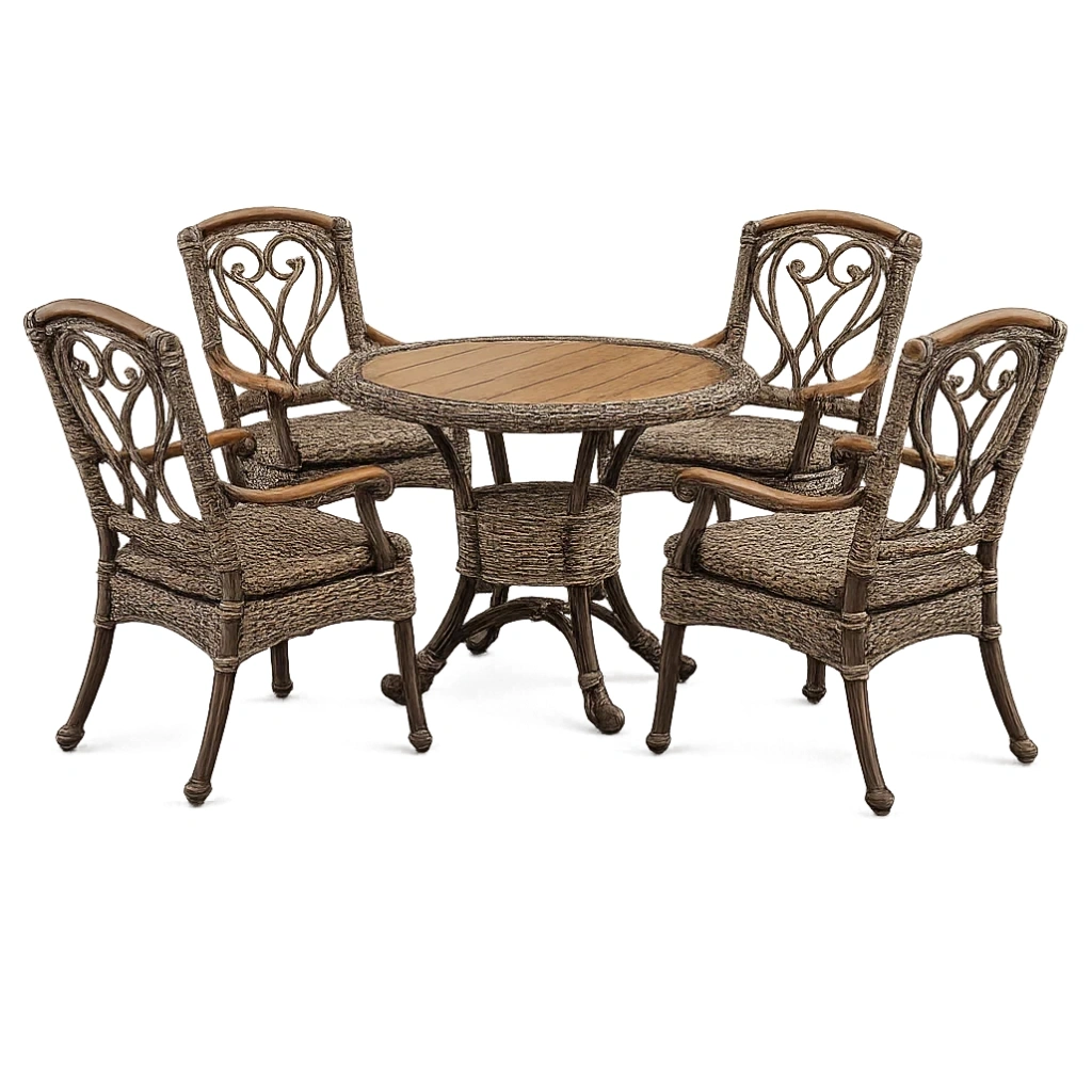 Ensemble table et chaises de terrasse en rotin avec table ronde et chaises en résine tressée-LUXERETREATHOME