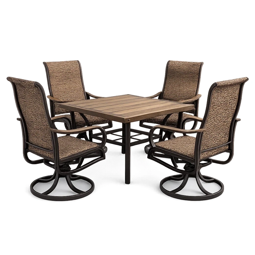 Ensemble table et chaises de terrasse en aluminium et bois avec 4 chaises pivotantes-LUXERETREATHOME
