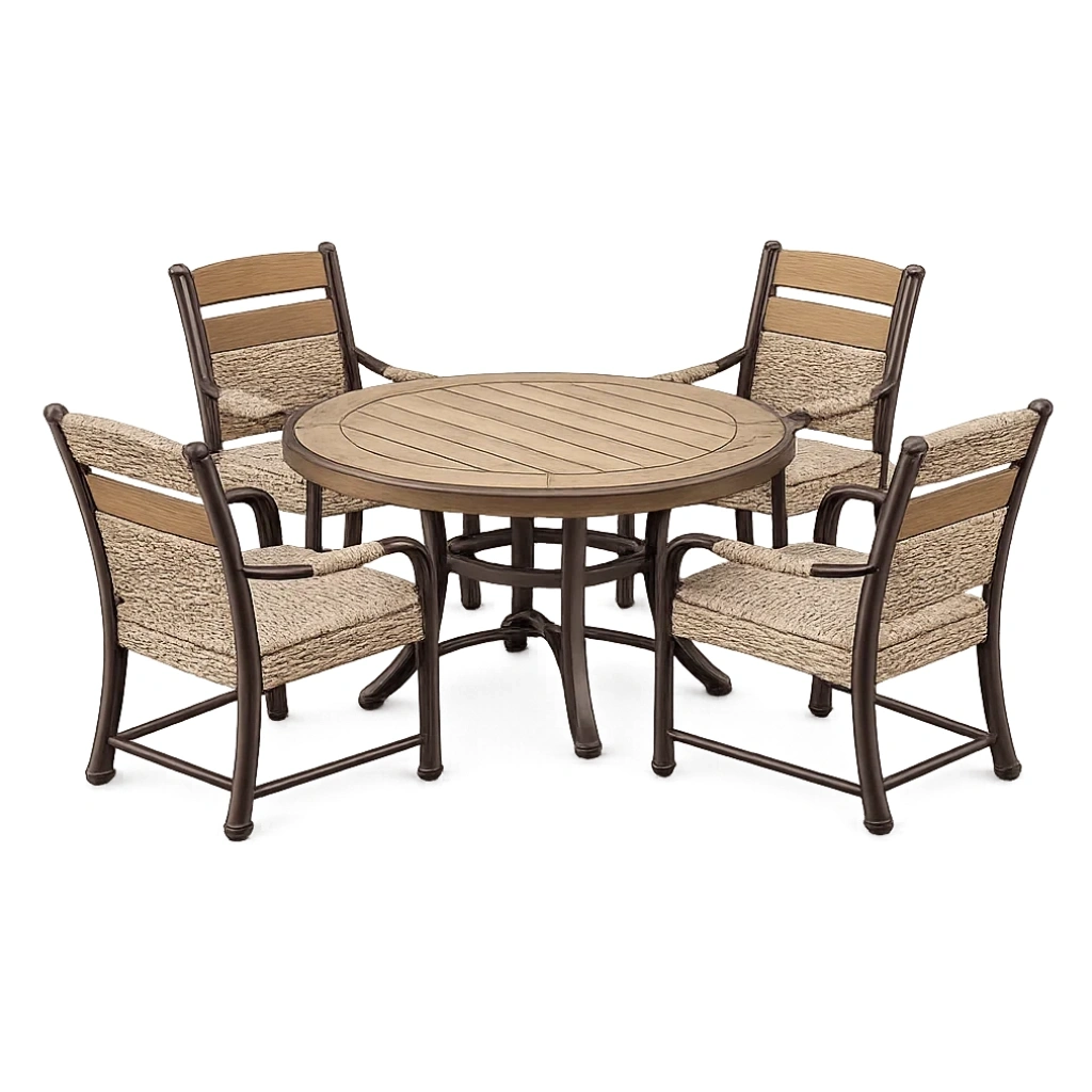 Ensemble table et chaises de terrasse en bois et aluminium avec chaises tissées-LUXERETREATHOME
