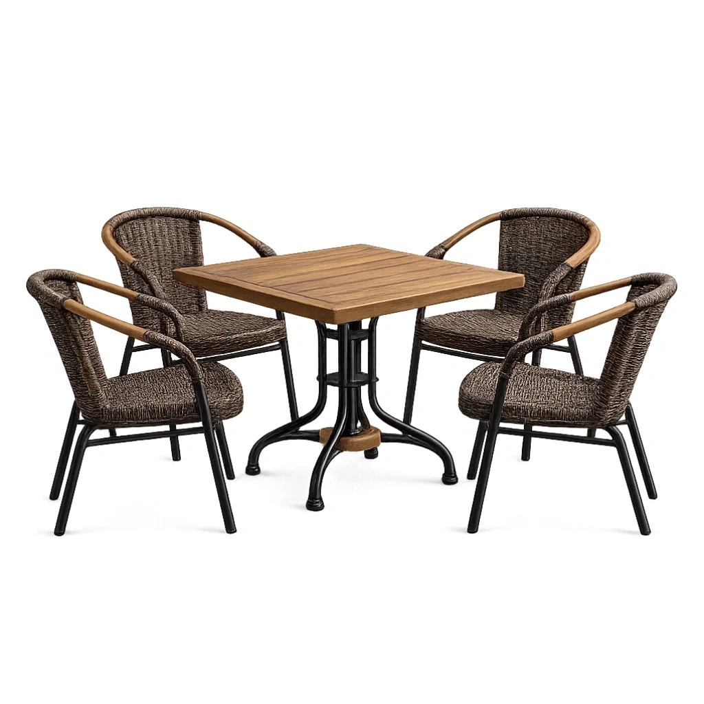 Ensemble table et chaises de terrasse carré en teck et acier-LUXERETREATHOME