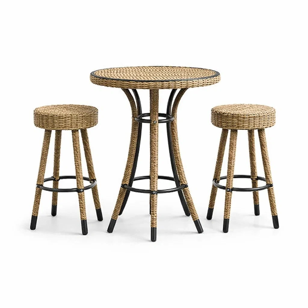 Salon de bar pour terrasse en rotin et métal avec table et tabourets-LUXERETREATHOME