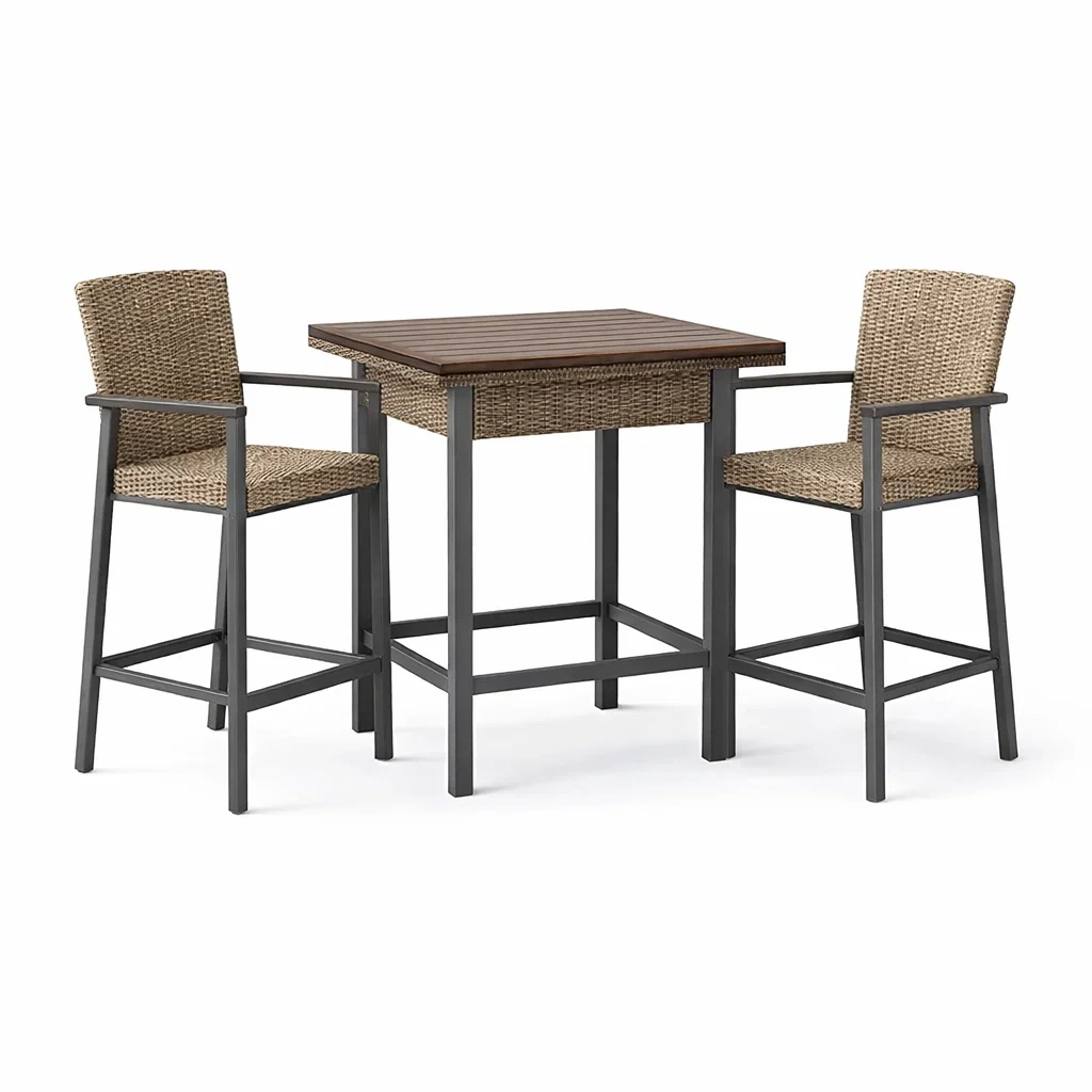 Salon de bar pour terrasse extérieur table en métal et chaises en résine tressée-LUXERETREATHOME