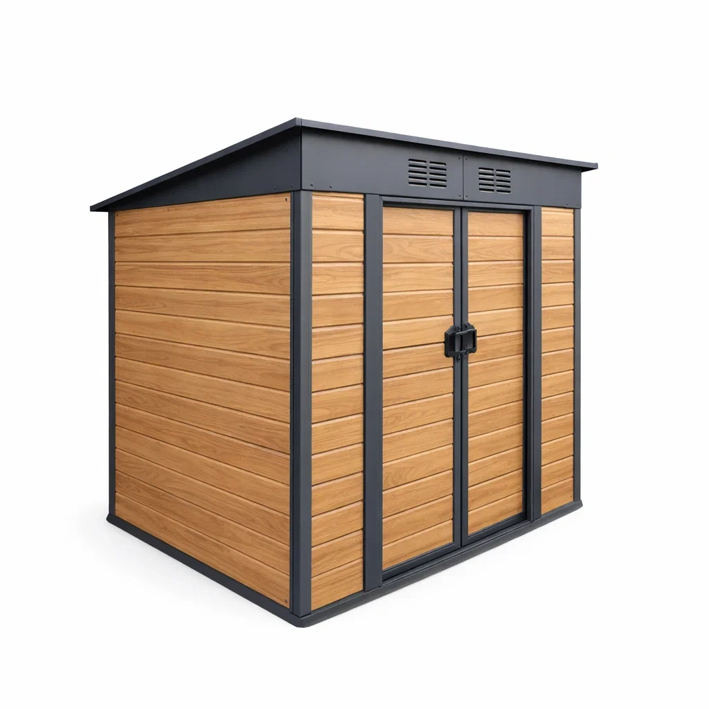 Abri de jardin en acier et composite bois noir 262 x 182 x 202 cm-LUXERETREATHOME